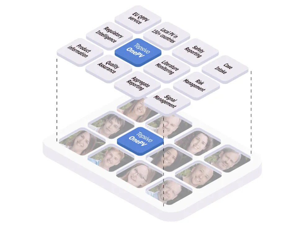 Illustration of the Tepsivo PV team collaborating around the OnePV software